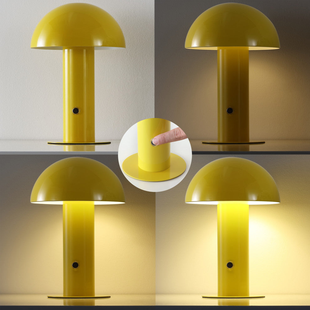 Boletus 10.75" Rechargeable/Cordless Iron Integrated Mushroom Table Lamp, Yellow