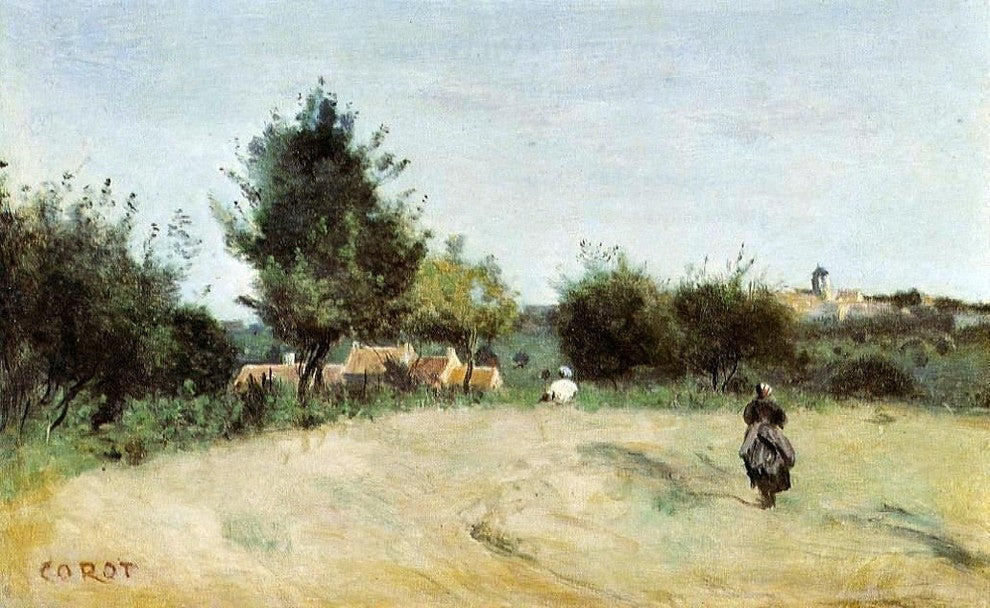 Jean-Baptiste-Camille Corot Field Above the Village Wall Decal