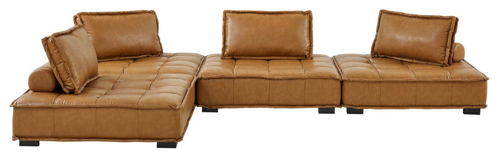 Modular Deep Tufted Sectional Sofa Set, Tan, Fabric, Modern, Lounge Hospitality