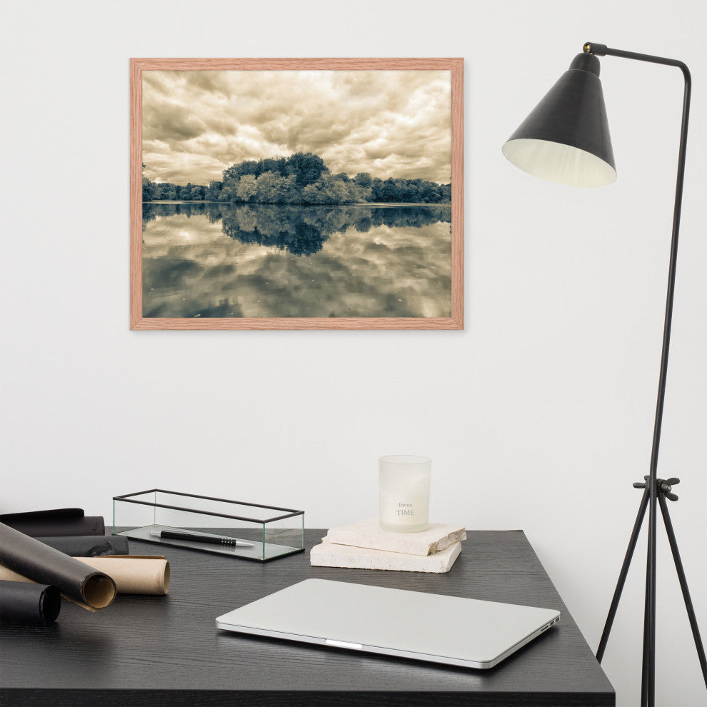 Autumn Reflections Rural Landscape Sepia Framed Photo Paper Wall Art Prints, Red Oak, 16" X 20"