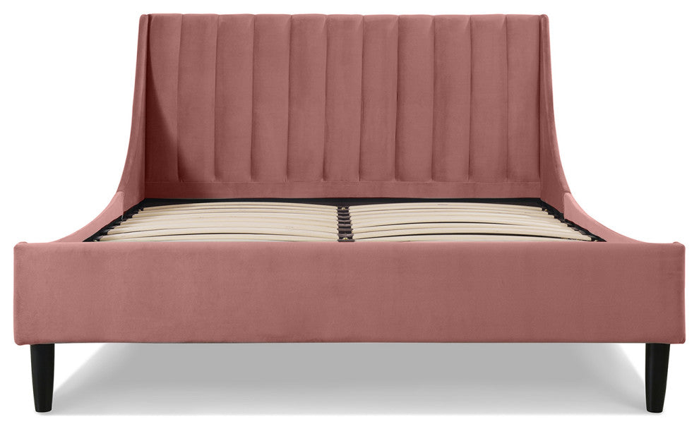 Aspen Modern Vertical Tufted Upholstered Platform Bed, Ash Rose Velvet, Queen