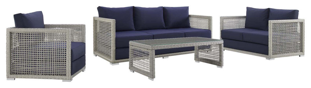 Aura 4 Piece Outdoor Patio Wicker Rattan Set Gray Navy