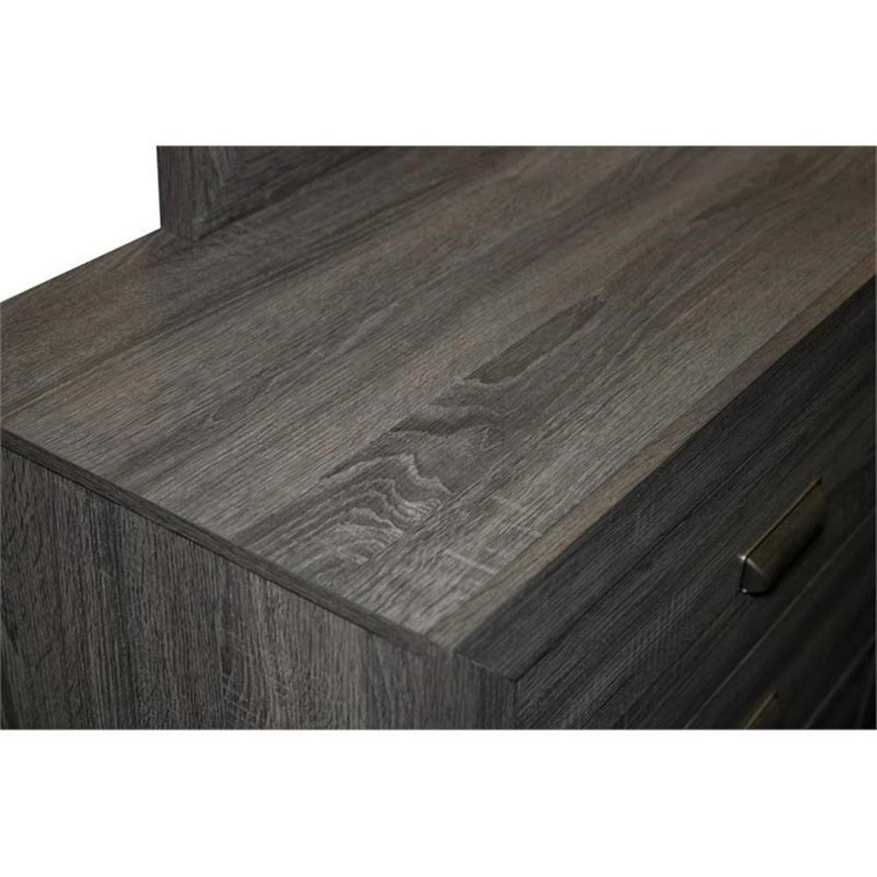 Rustic Wood Gray 4pc Bedroom Set in Queen with Dresser Mirror and Nightstand