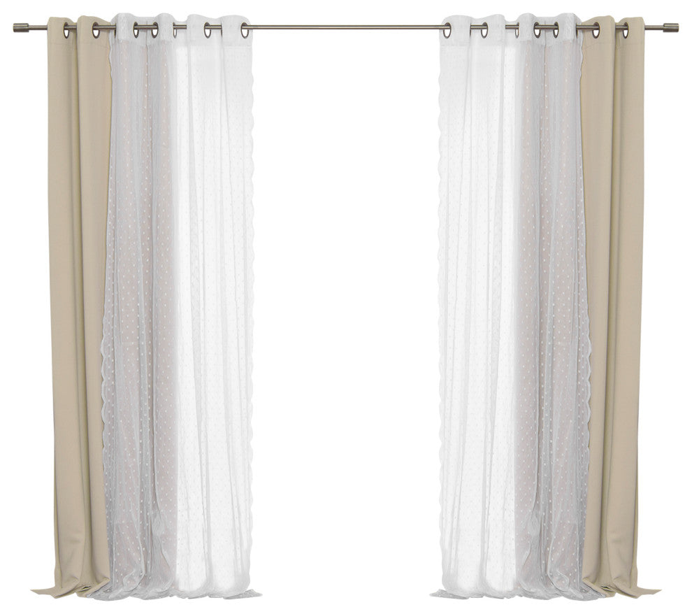 Sheer Pretty Dot and Blackout Curtains, Beige, 52"x96"