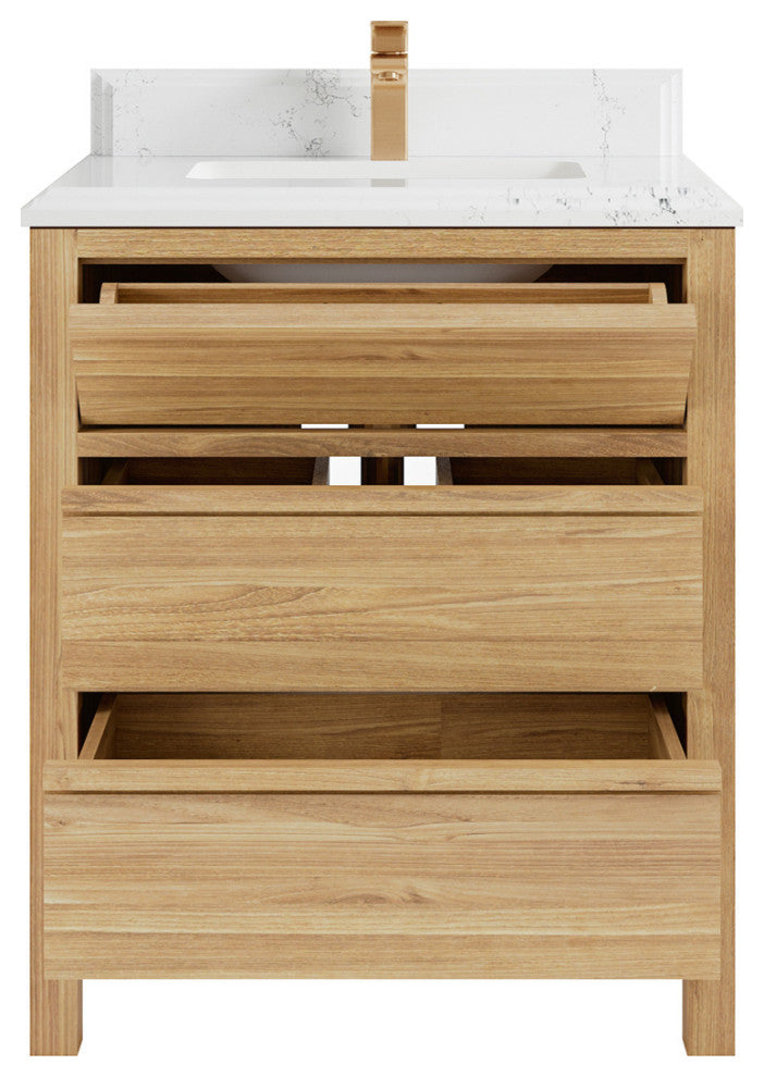 Elizabeth 30 Single Sink Bath Vanity in Light Natural Teak 1.5" Empira Quartz