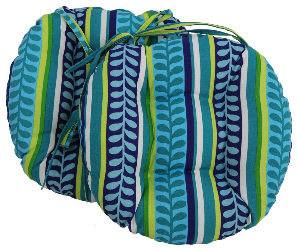 16" Outdoor Spun Polyester Tufted Chair Cushion, Set of 2, Pike Azure