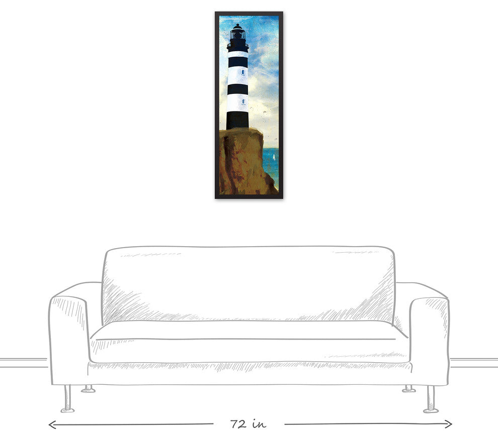 Black and White Lighthouse 12x36 Black Framed Canvas