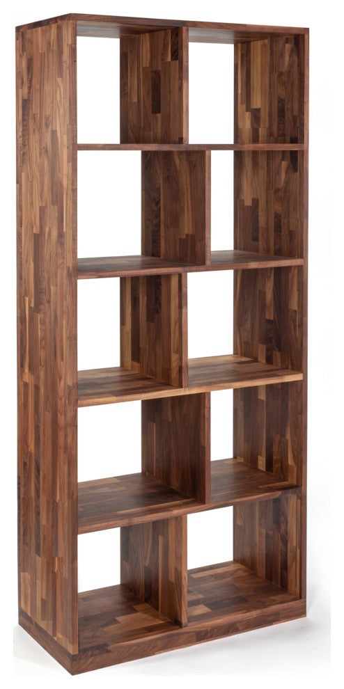 Zuma High Modern Solid Wood Walnut Shelving Unit, Open Bookcase