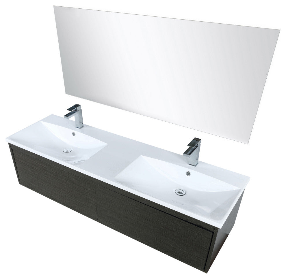 Sant 60 Iron DB Vanity, Acrylic Top With Sinks, Gun Metal Faucet Set, 55 Mirror