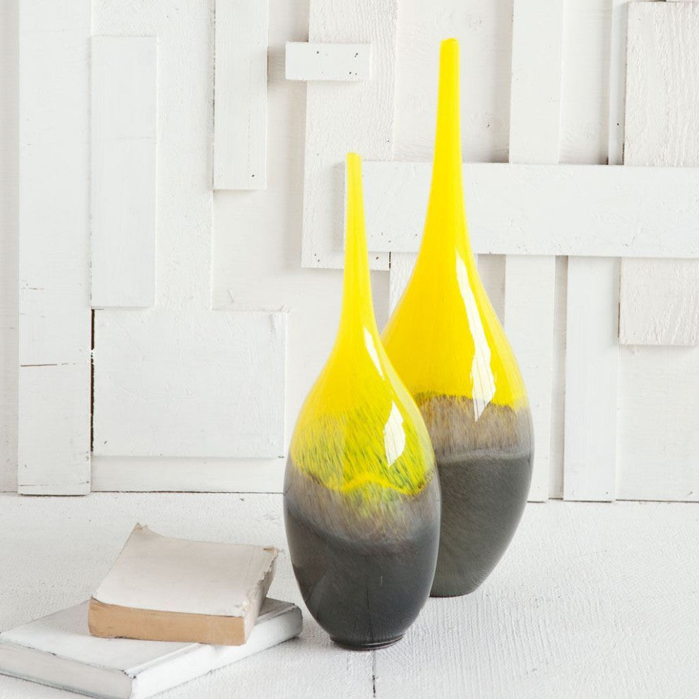 Jasse Yellow And Gray Glass Vase, Large