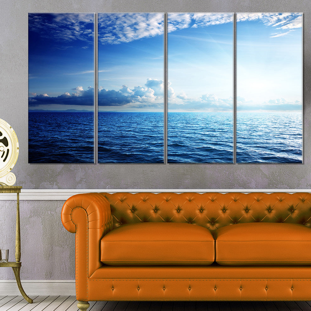 "Blue Caribbean Sea And Perfect Blue Sky" Seascape Art Canvas, 4 Panels, 48"x28"
