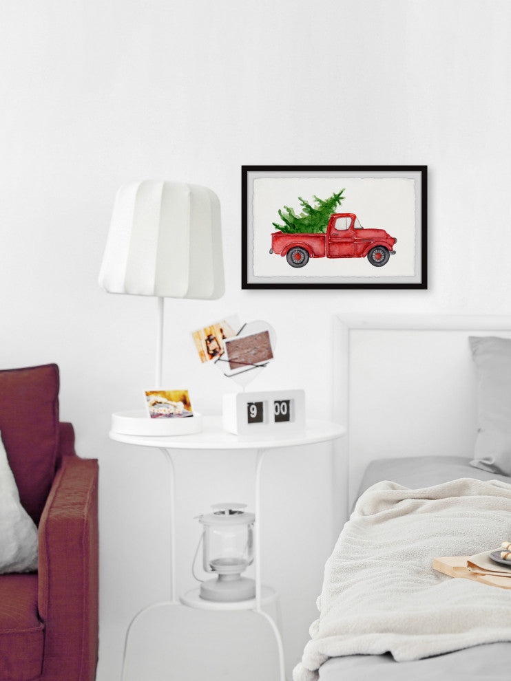 "Rustic Red Pine Truck" Framed Painting Print, 18x12