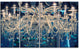 Blue Vintage Crystal Chandelier, Flower Artwork on Canvas, 48"x28", 4 Panels