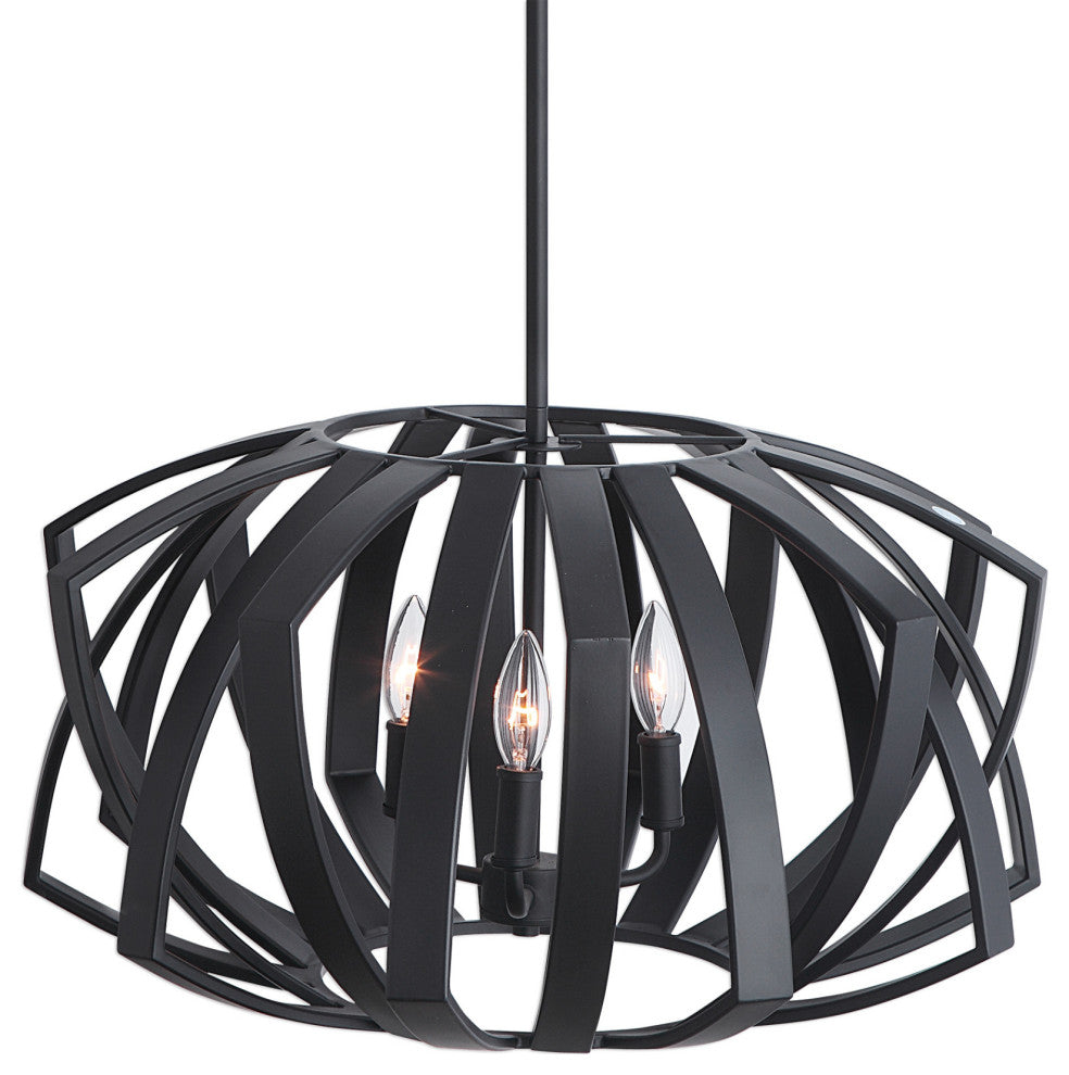 Uttermost 22137 Thales Mid-Century Modern 22"W Designer Pendant - Matte Black
