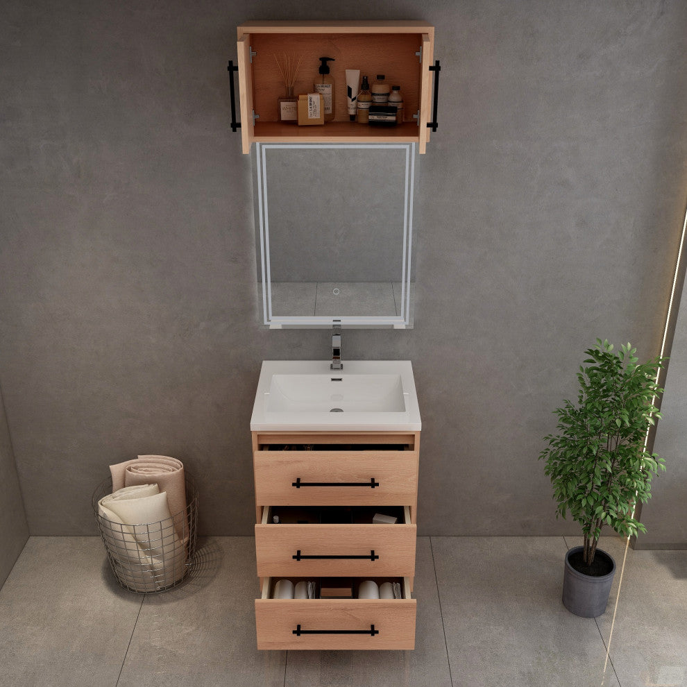 Victoria 24" Solid Wood Bath Vanity, Overhead Cabinet, Red Oak