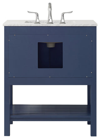30" Vanity in Royal Blue with Carrara White Marble Countertop Without Mirror