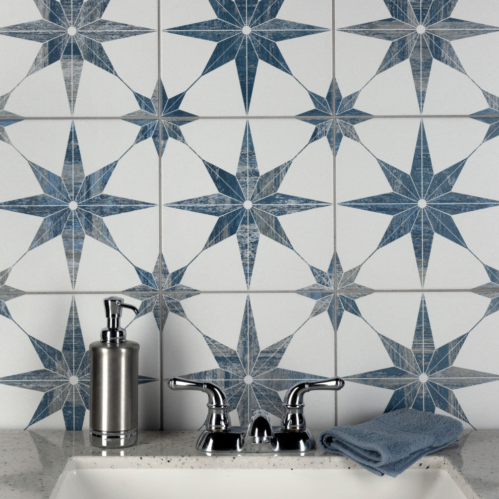 Cassis Stella Porcelain Floor and Wall Tile, Blue