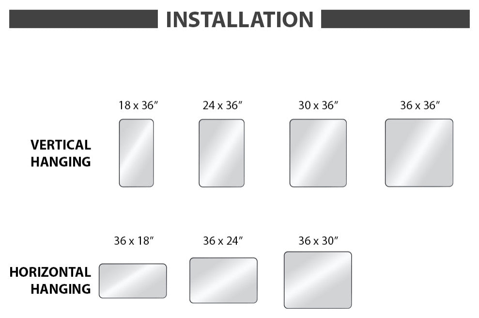 30"x36" Shatterproof Wall Mount Metal Frame Mirror, FM1-3036, Matte Black