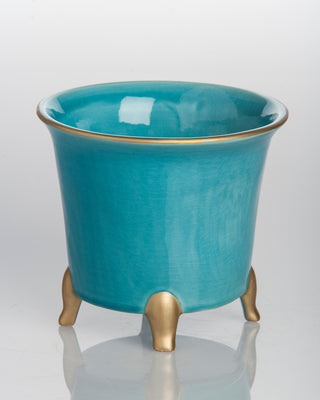 Jaipur Cachepot, Turquoise With Gold, Small