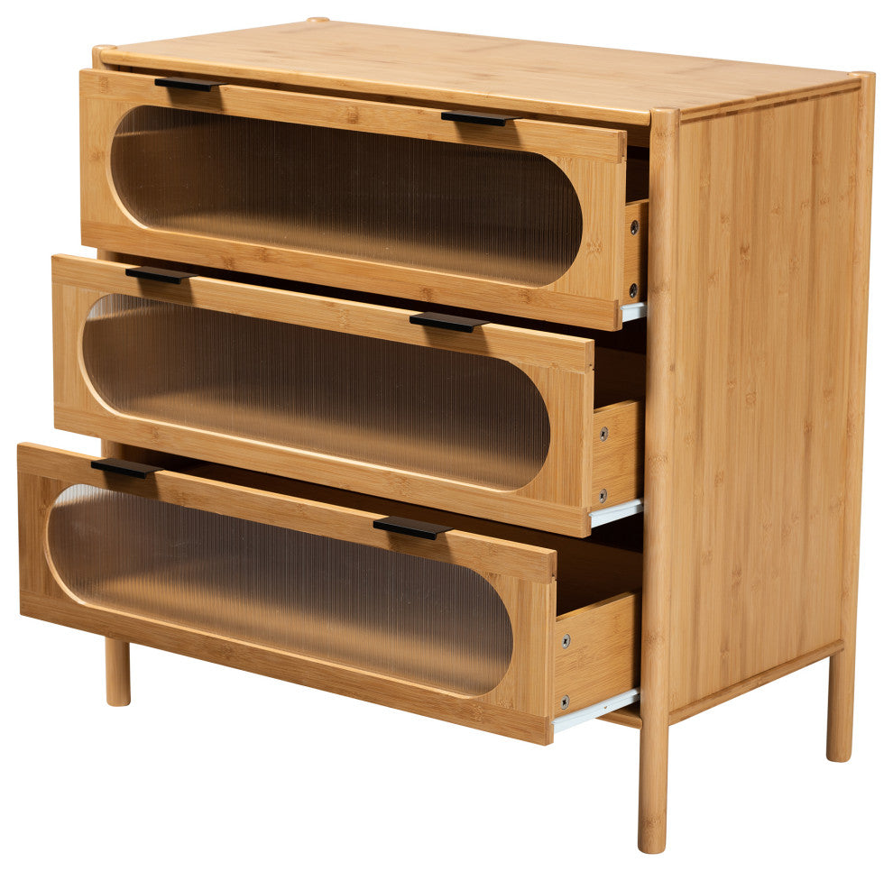 Naresh Natural Brown Bamboo Wood 3-Drawer Storage Cabinet