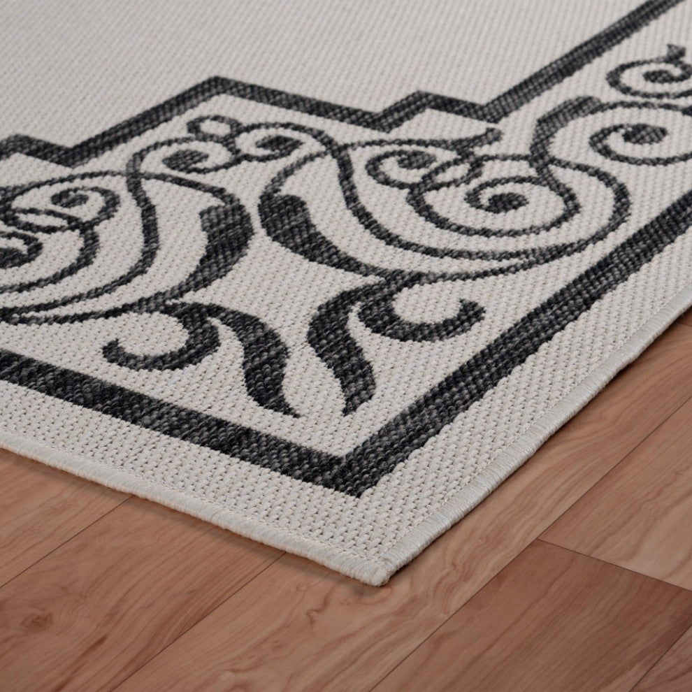 5" x 7" Gray Ornate Border Indoor Outdoor Area Rug