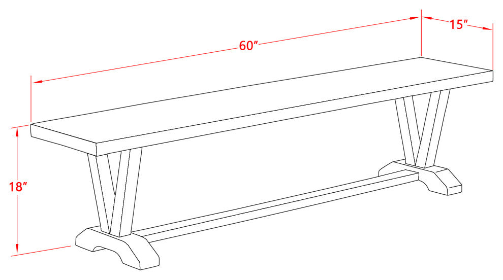 East West Furniture V-Style 15x60" Wood Dining Bench in Jacobean Brown