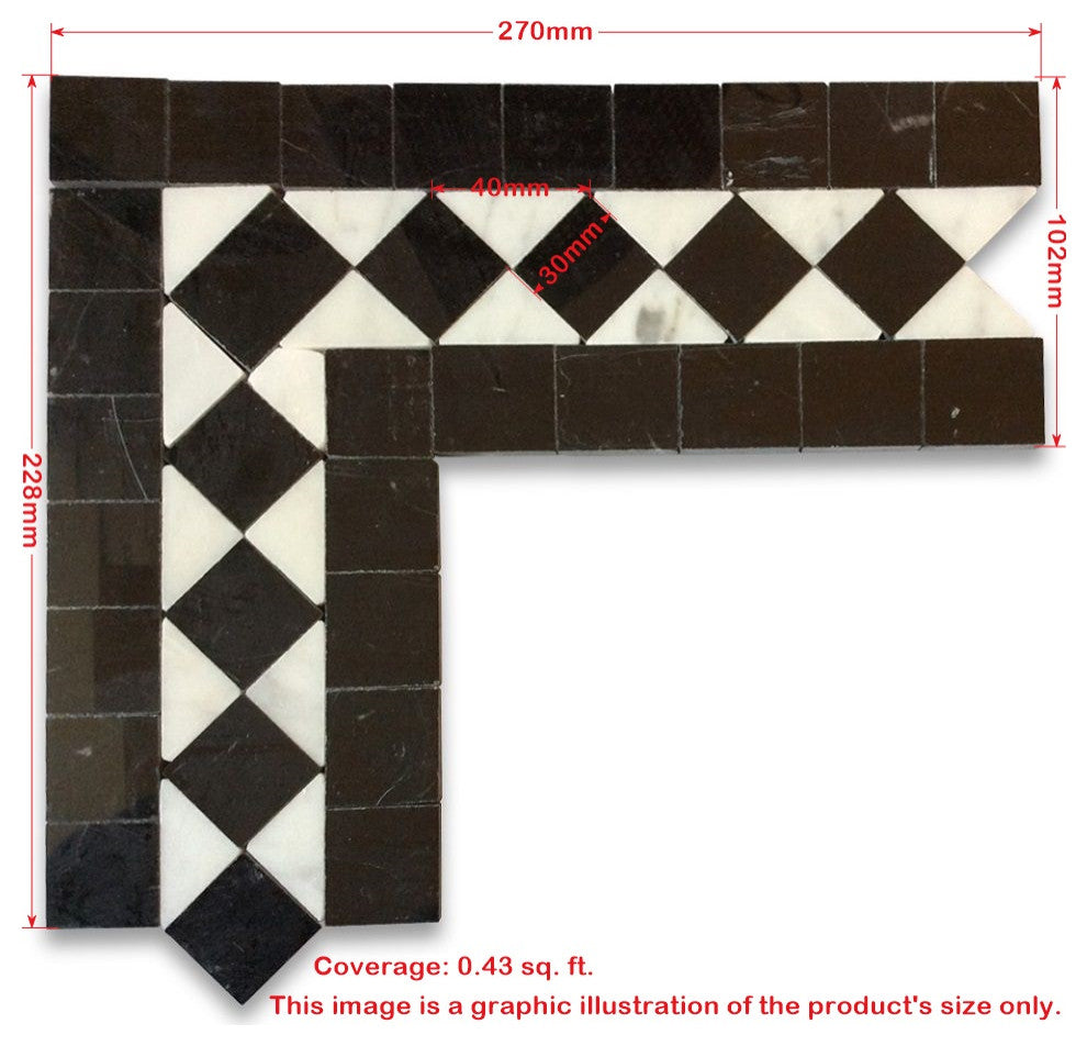 Crema Marfil Marble Classic Diamond Mosaic Border Corner Tile Polished, 1 sheet