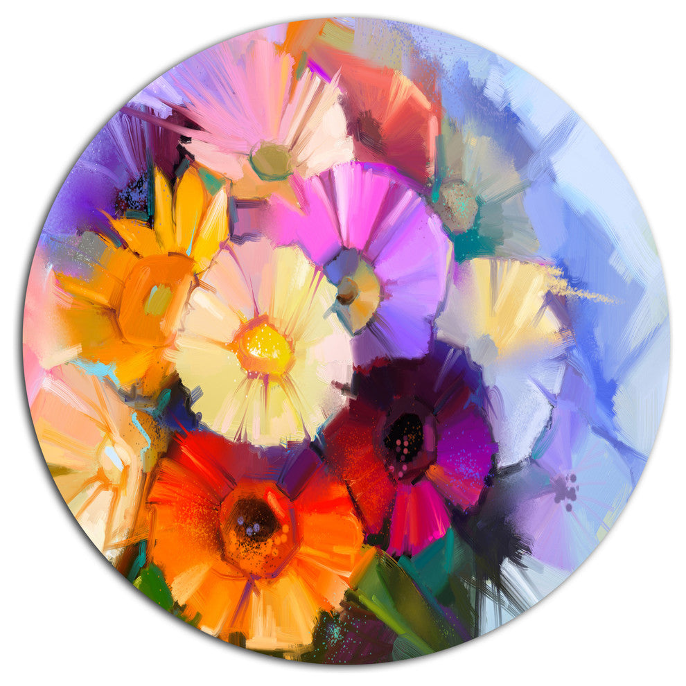 Colored Gerbera Flowers Bouquet, Floral Disc Metal Wall Art, 23"