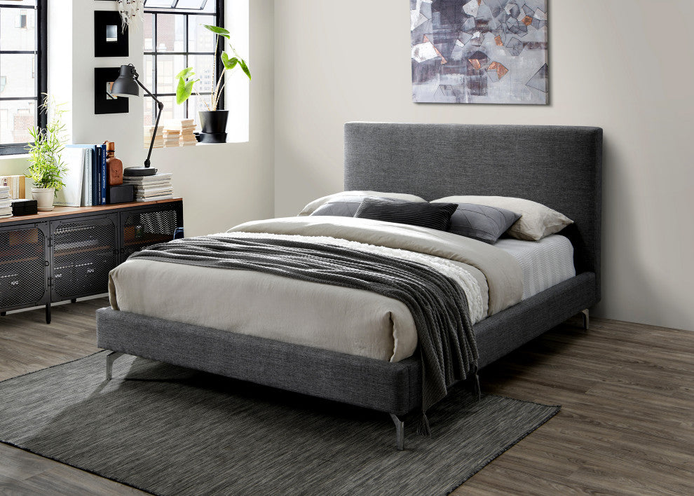 Harry Upholstered Platform Bed Queen Size, Dark Grey
