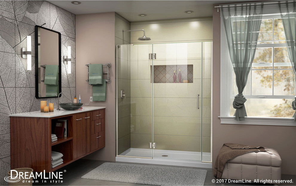 Unidoor-x 59.5-60" Door, Brushed Nickel, Left-wall Bracket