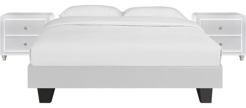 White Platform King Bed With Two Nightstands