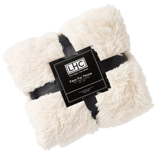 LHC Faux Rabbit Fur Throw Blanket,  White