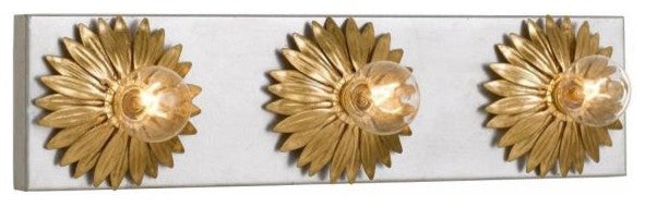 Broche 3 Light Bathroom-Vanity Light in Antique Gold + Antique Silver