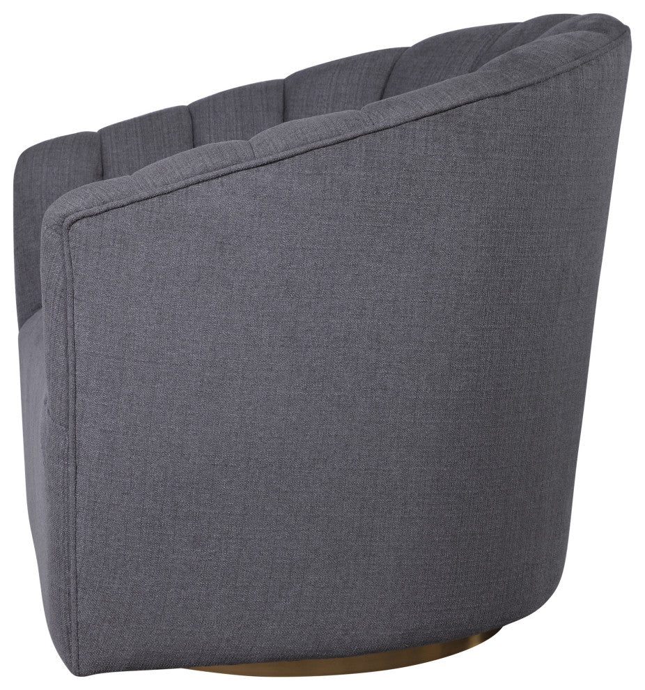 Uttermost Cuthbert Wood Stainless Steel and Fabric Swivel Chair in Brushed Brass