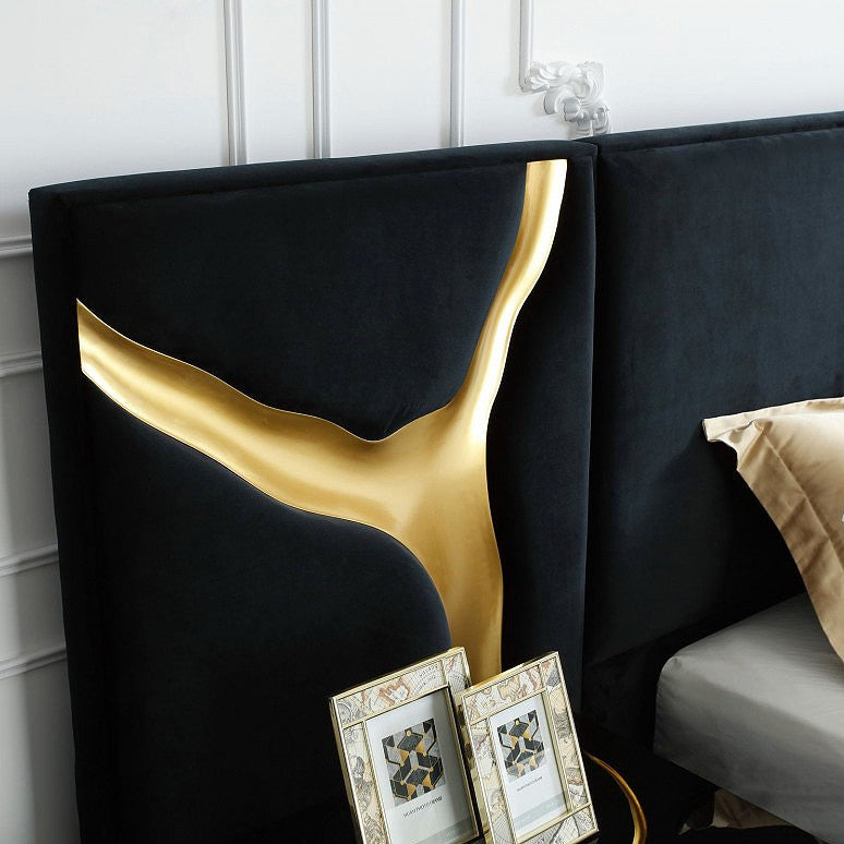 Piaz Headboard Bed, Glam Luxe Gold Eastern King Bed Black Velvet