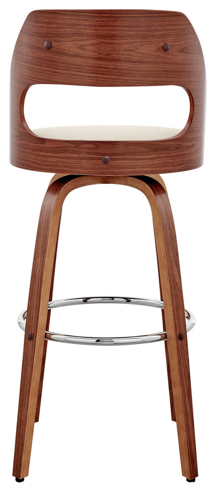 Julius Faux Leather and Wood Bar Stool, Cream and Walnut, 26"