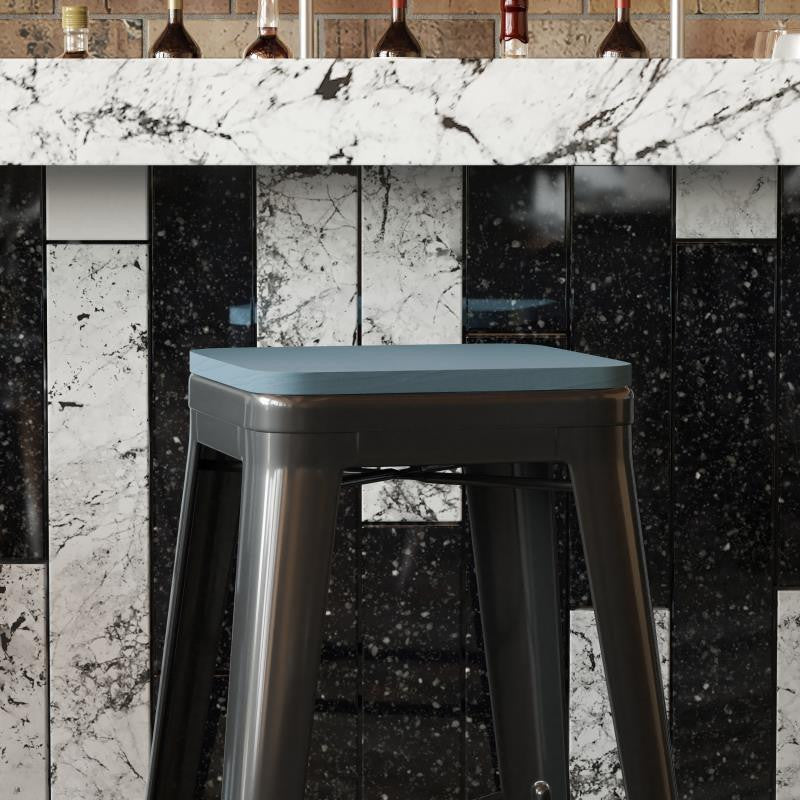 Perry Set of 4 Poly Resin Wood Seat with Rounded Edges Metal Chairs & Stools, Te