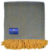 Highland Tweed Herringbone Pure New Wool Throw, Navy/Gold
