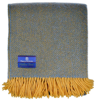 Highland Tweed Herringbone Pure New Wool Throw, Navy/Gold