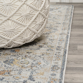 Brandy Rustic Border Low-Pile Machine-Washable Rug, Dark Gray/Cream 5x8