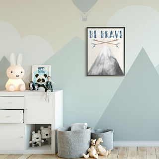 Inspirational Be Brave Text Mountain Arrows Grey Blue,1pc, each 24 x 30