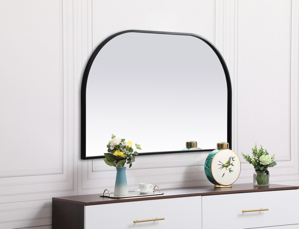 Metal Frame Arch Mirror 39X24 Inch, Black