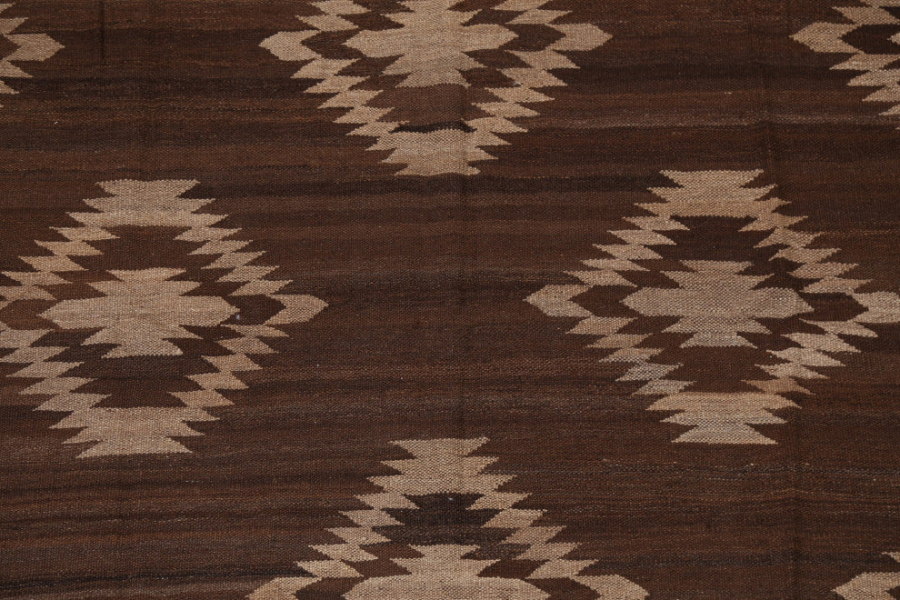Natural Dye Geometric Kilim Oriental Area Rug Flat-weave Wool Carpet 5x7