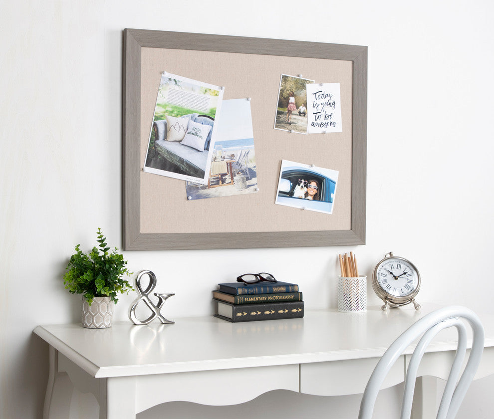 Beatrice Framed Linen Fabric Pinboard, Gray 23X29