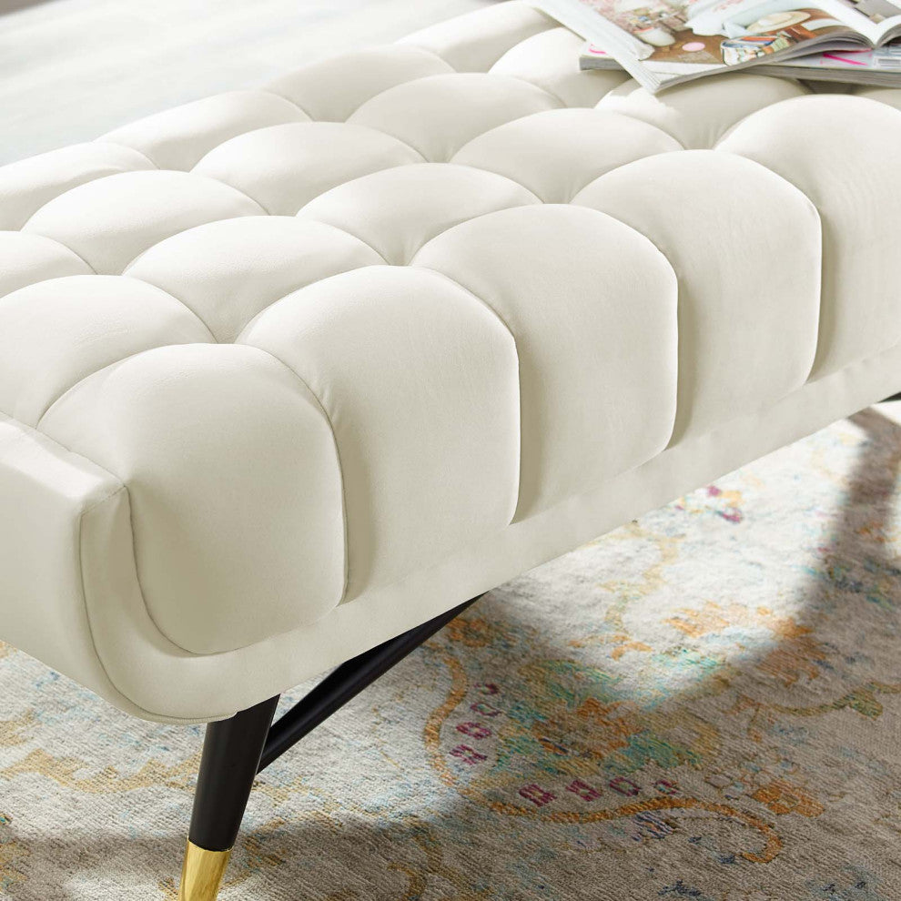 Accent Chair Bench, Velvet, Ivory White, Modern, Living Lounge Hotel Hospitality