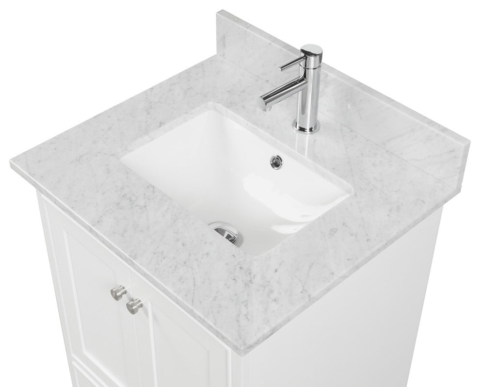Freestanding Bathroom Vanity with Marble Countertop & Undermount Sink, White, 24'' W/ Sink