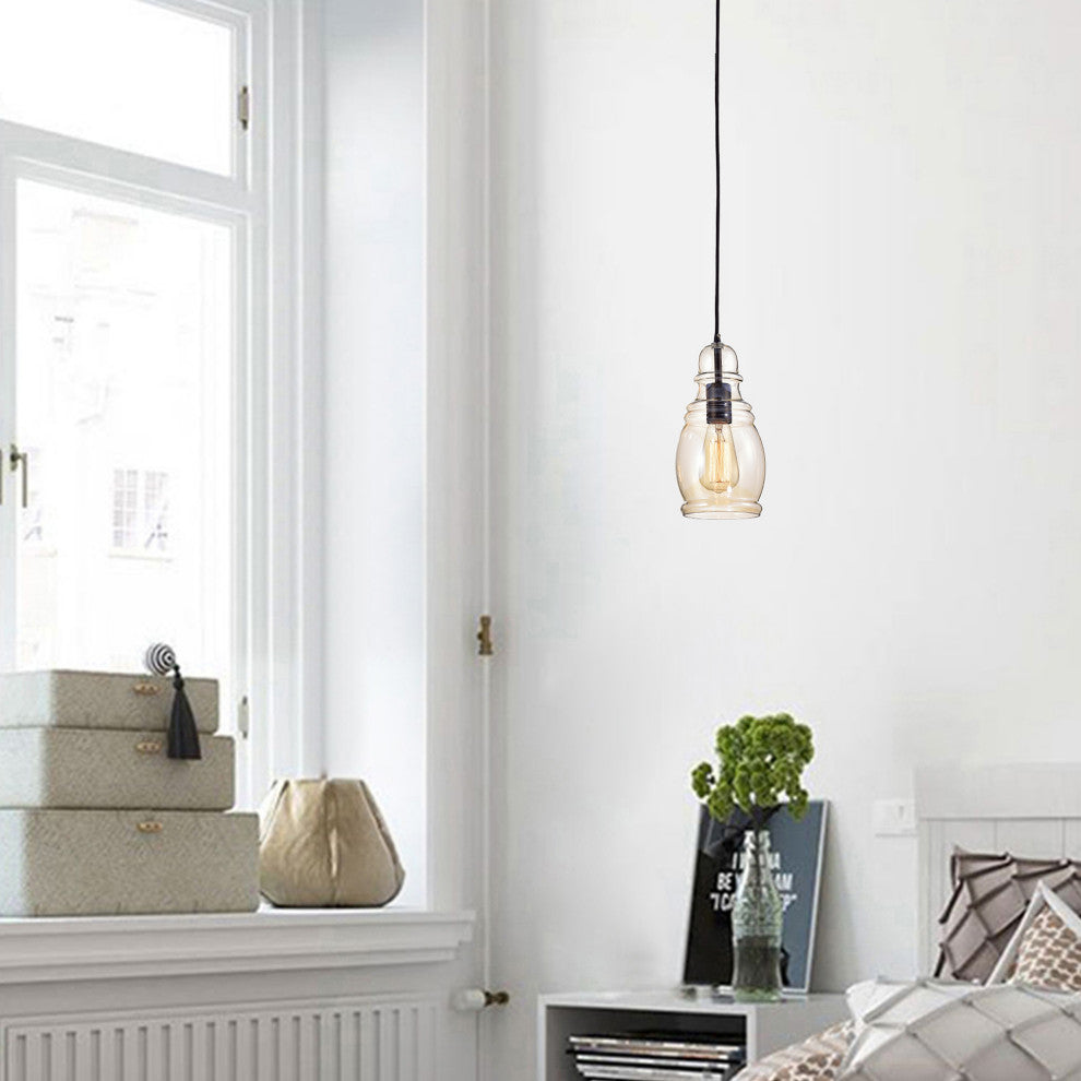 Sara Mini Pendant With Cognac Long Oval Skinny Glass Antique Black Finish