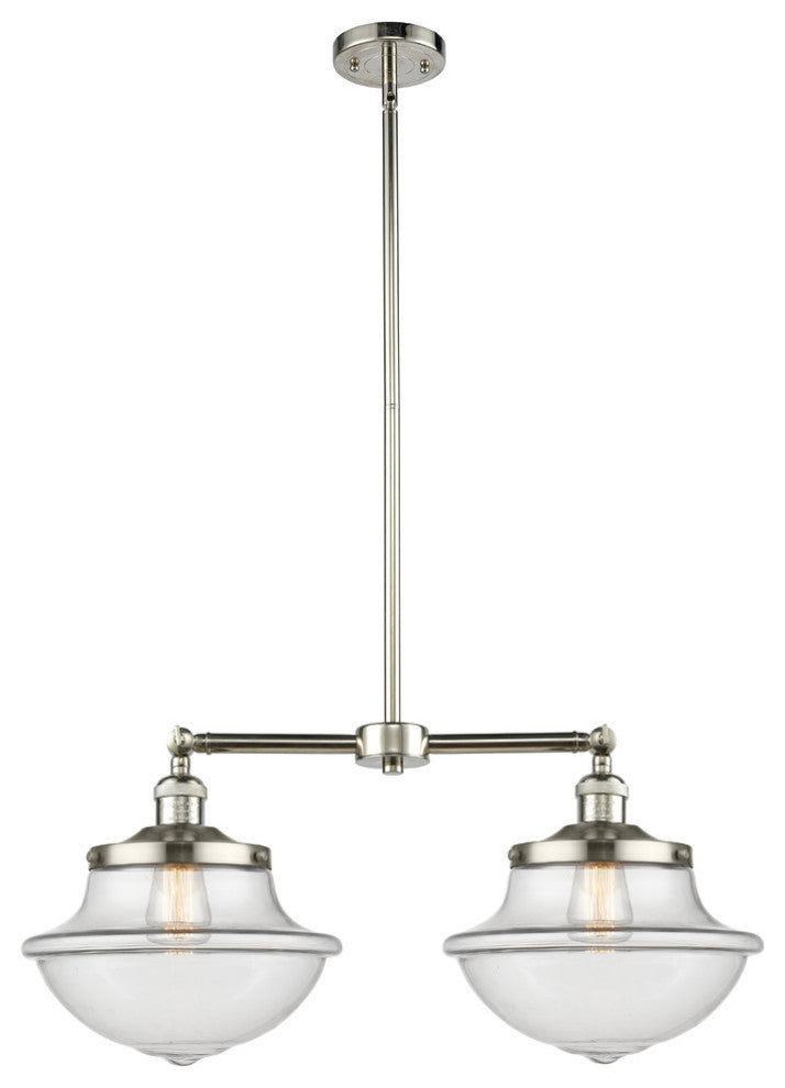 Large Oxford 2-Light Chandelier, Polished Nickel, Clear
