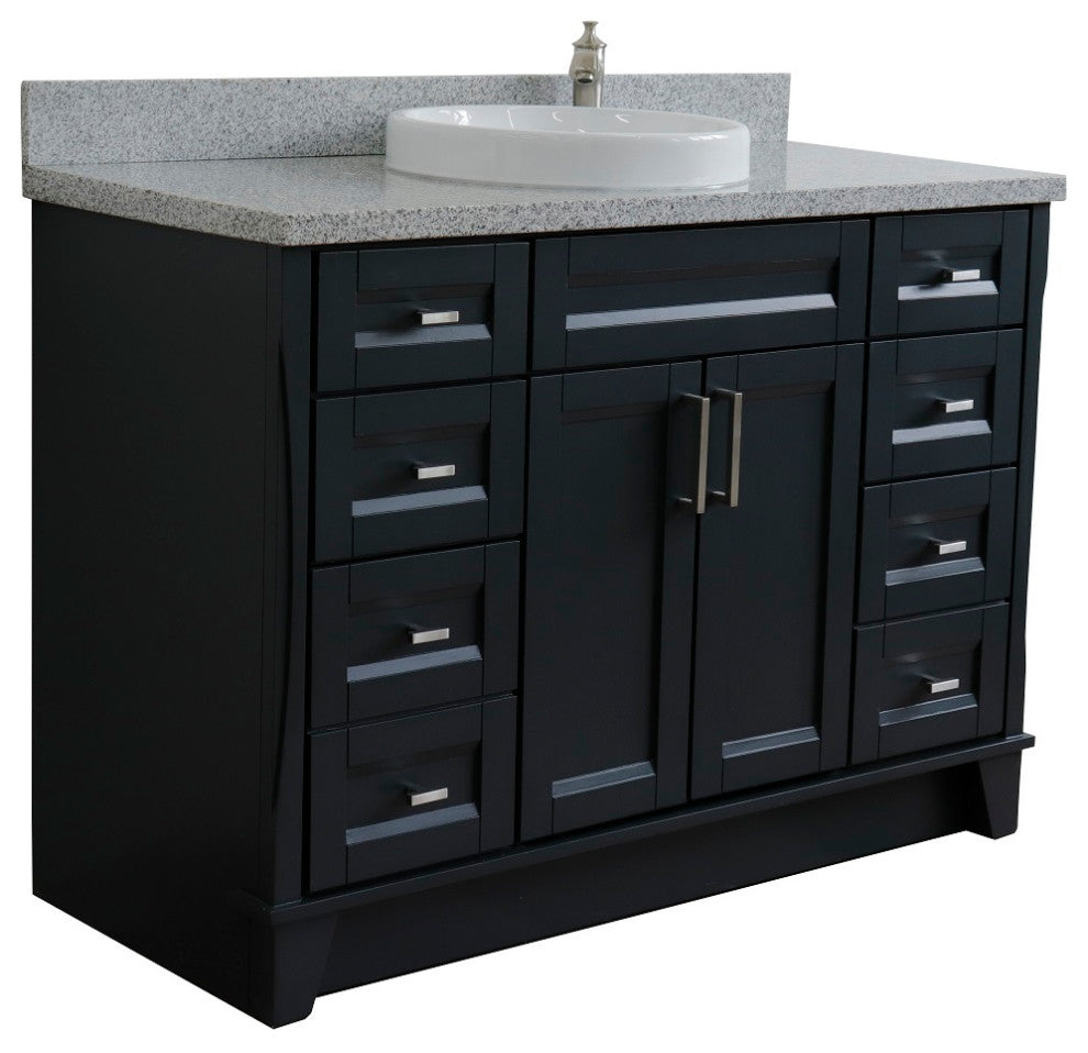 49" Single Sink Vanity, Dark Gray Finish With Gray Granite And Round Sink