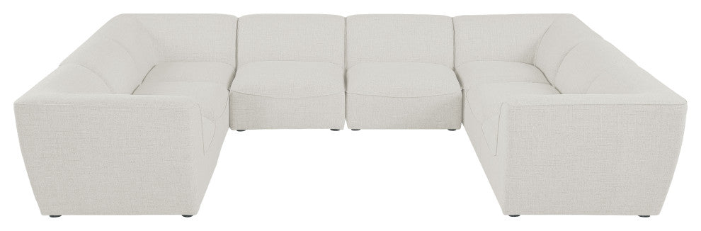 Miramar Linen Textured Fabric  8-Piece Modular U-Shaped Sectional, Cream